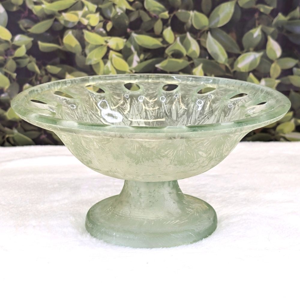 Vintage Frosted Eco Glass Pedestal Bowl Compote Dish